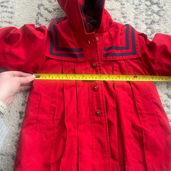 Vtg 1990s Class Club Red/Navy Faux Fur Lined Coat - Picture 7 of 8